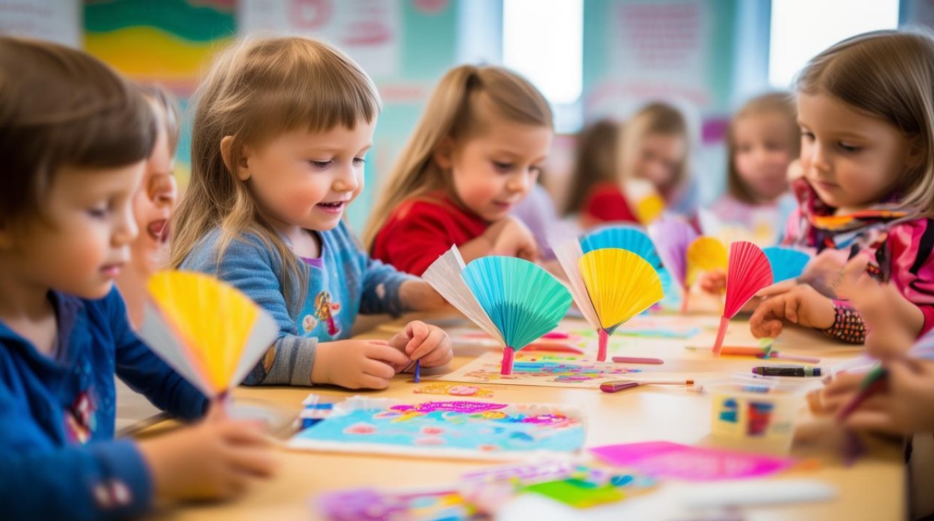 如何用幼儿园手工扇子制作激发孩子创意与动手能力？-图1